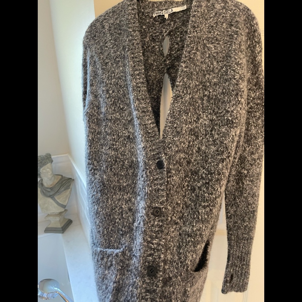 Chunky Button Front Sweater With Cut Out In Back - image 2